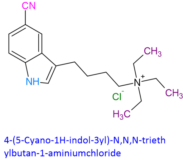 Chemical Structure of Vilazodone 4-(5-Cyano-1H-Indol-3yl)-N,N,N-Triethylbutan-1-Aminiumchloride