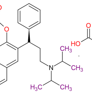 Chemical structure of ±)-2-(3-(Diisopropylamino)-1-Phenylpropyl)-4-Formylphenyl Isobutyrate Hydrogen Fumarate